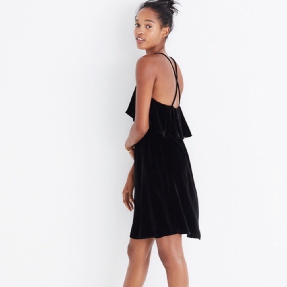 Madewell Black Velvet Mini Slip Dress